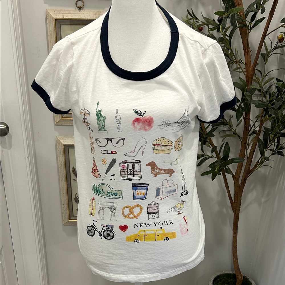 J. Crew New York Graphic Ringer Tee — White with Navy Trim